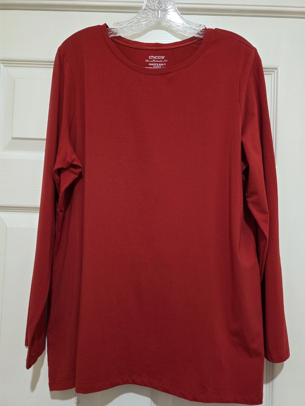 Chico's Deep Red Long-Sleeve Crewneck Tunic Top XL